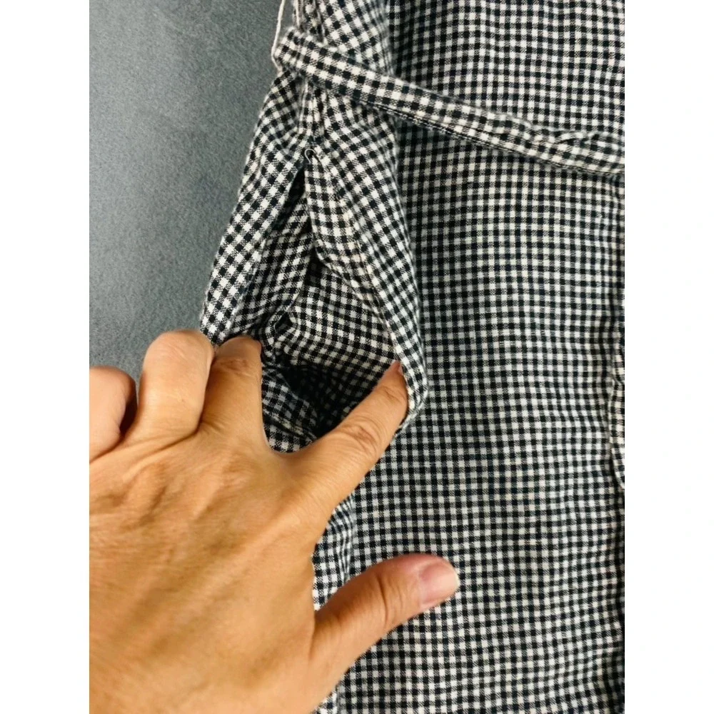Quince 100% European Linen Button Front Dress Women Sz XL Black Gingham Midi